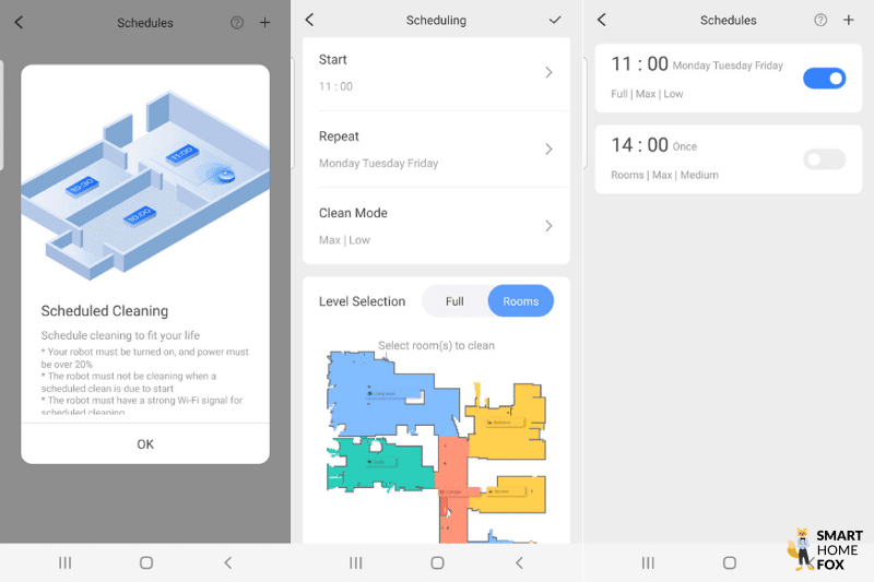 Ein Timer für die Wohnungsreinigung wird in einer Saugroboter-App definiert.
